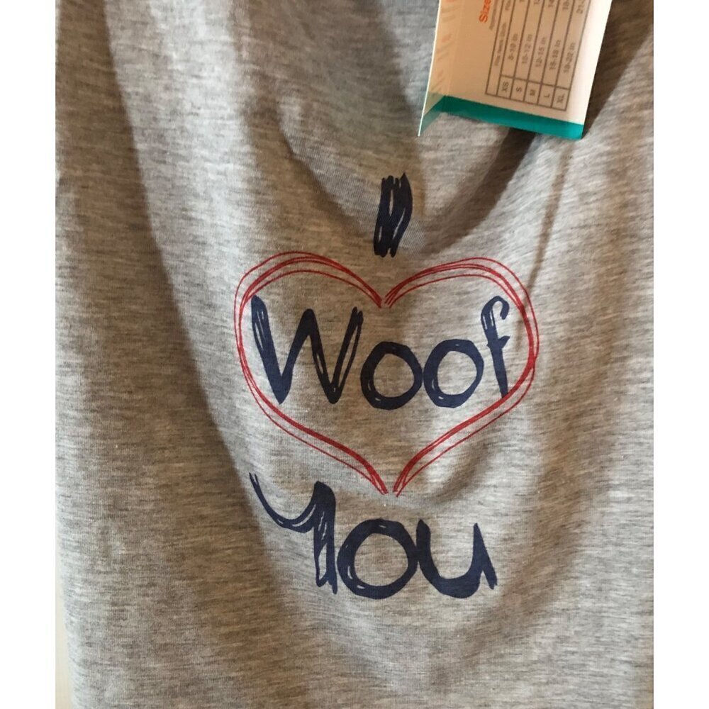 Dog Apparel ASPCA T Shirt I Woof You Grey and Red Size Medium